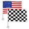 G128 Combo Pack: American USA Car Flag & Checkered Race Car Flag 11x17 In | Both Double Sided Printed 150D Polyester | Flagpole Included | Perfect for Festival Celebrations, Parades